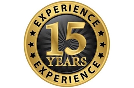 15 years experience gold label, vector illustration